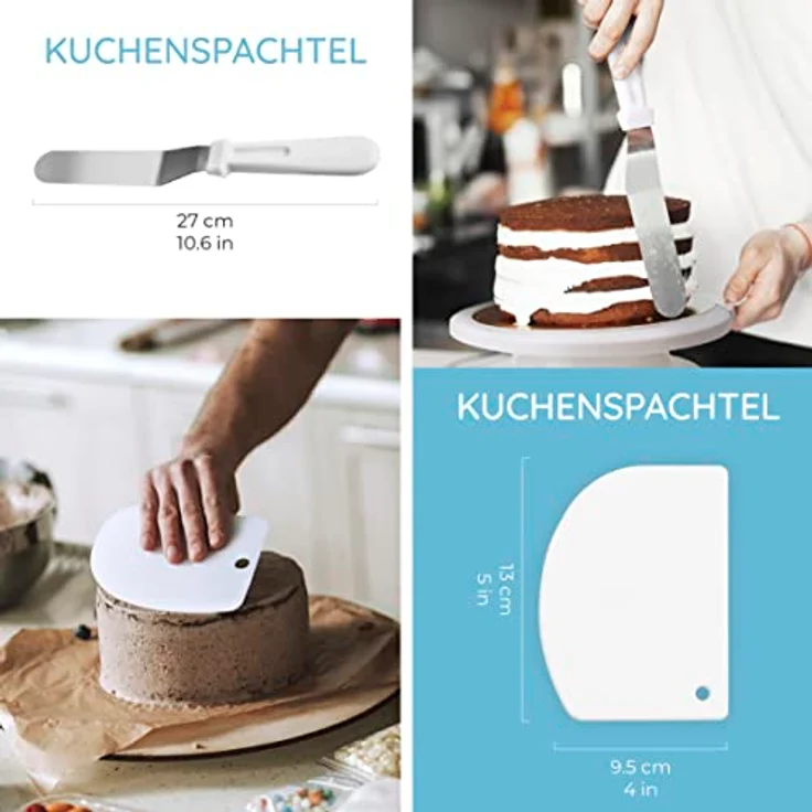 Wenburg Tortenplatte Drehbar - 51 tlg. Tortenständer Set mit 28cm Drehbare Tortenplatte & Torten Zubehör für Anfänger und Profis - Cake Stand, Drehteller Torte & Kuchen Zubehör – Bild 4