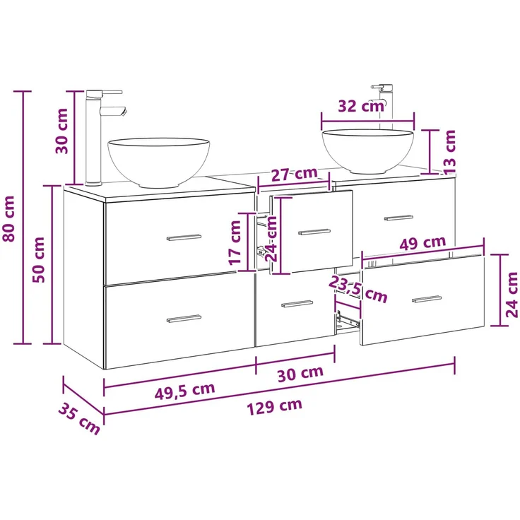 vidaXL Badezimmerschrank-Set 3 stk. Sonoma-Eiche 129 x 35 x 80 cm 3405797 – Bild 11