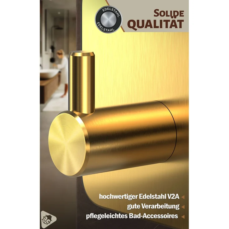 Lindenstein Selbstklebende Handtuchhaken 6er-Set Gold – Edelstahl 304, bis 10 kg – Bild 5