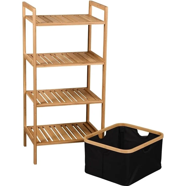 Kesper | Regal mit Korb, Material: Bambus, Polyester, Maße: 44 x 34 x 93,5 cm, Farbe: Braun, Schwarz | 19438 – Bild 4
