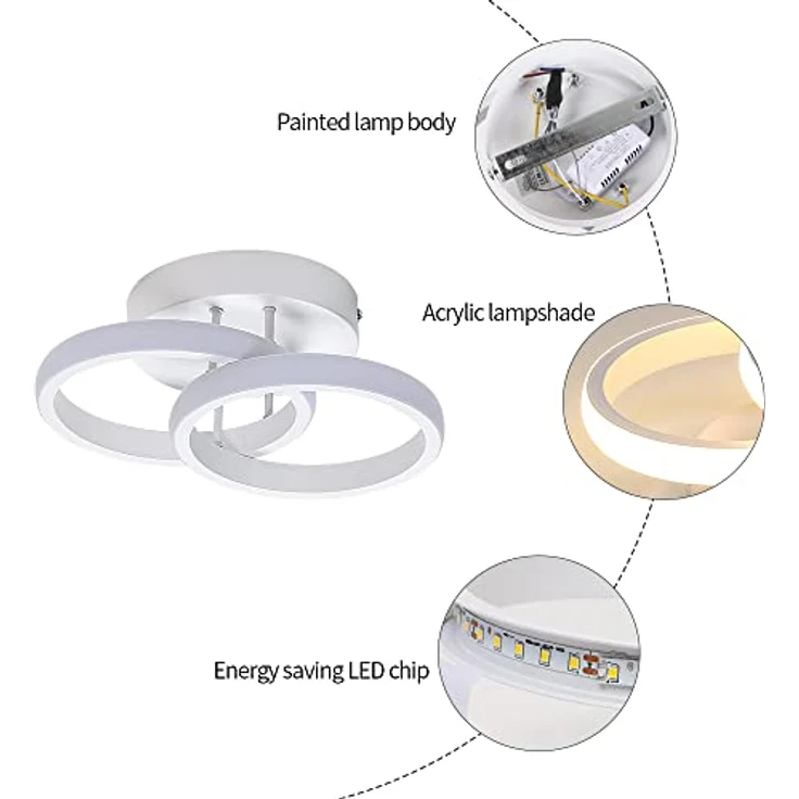 Goeco LED Deckenleuchte 2 Birnen, Runde Design, 3000K, 22W, Silikonhülle, LED, Warmweiß, für Wohnzimmer, Schlafzimmer & Küche – Bild 5