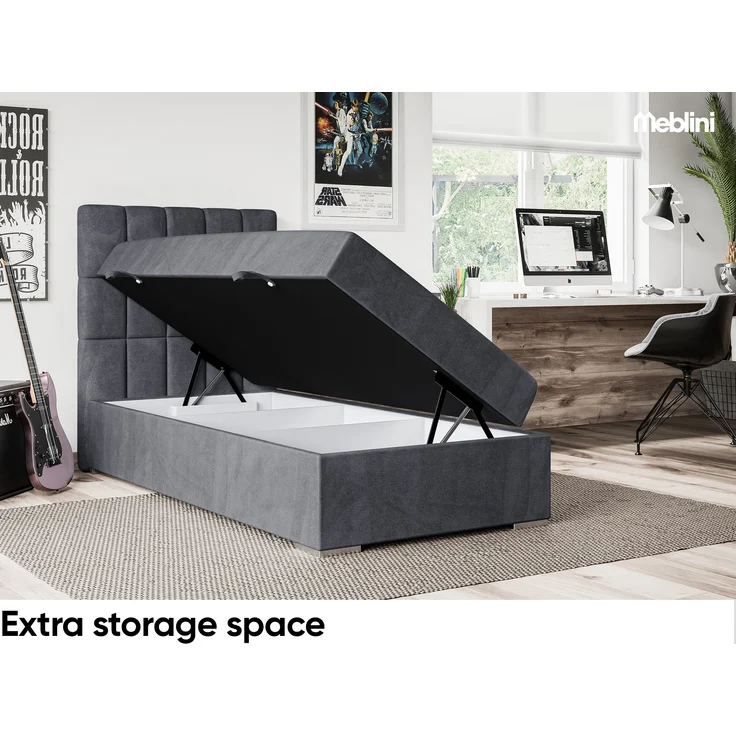 MEBLINI Boxspringbett LUKAS 80x200 cm mit Bettkasten - H3/Dunkelgrau Samt Gepolstert Einzelbett mit Topper & Taschenfederkern-Matratze - 80x200 Links – Bild 5
