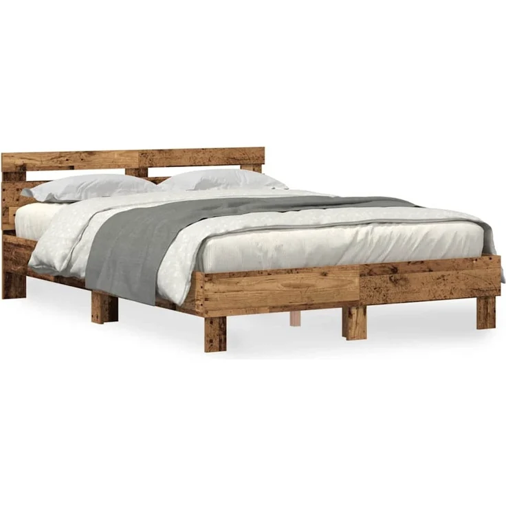 vidaXL Bettgestell mit Kopfteil Altholz 140 x 190 cm Holzwerkstoff 3333951 – Bild 4
