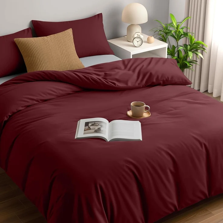 Utopia Bedding Bettwäsche 200x200 Set - Mikrofaser Bettbezug 200x200 cm + 2 Kissenbezüge 50x75 cm - Burgund – Bild 1