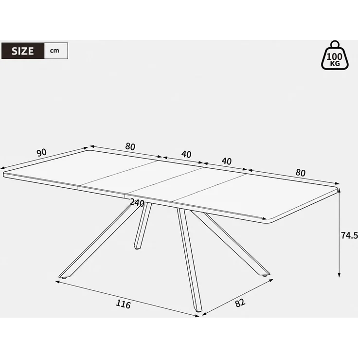 Merax Ausziehbarer Esstisch mit 3 Längen, 160/200/240*90 cm, geeignet für 6-10 Personen, rechte Form, Metallbeine, einfacher Stil, Tisch für Esszimmer, Küche, Eichenfarbe – Bild 4