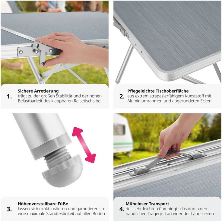 tectake Campingtisch Jumbo (1-St, 1 tlg), XXL-Campingtisch mit Klappfunktion aus wetterfestem Aluminium – Bild 3