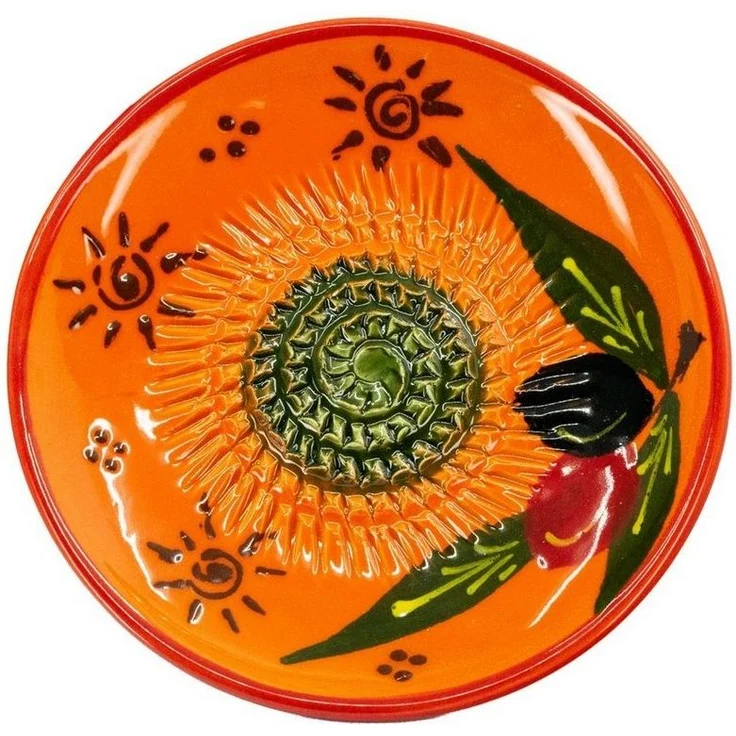 Kaladia Multireibe Reibeteller Sonne (braun) mit Oliven, Keramik, handbemalte Küchenreibe - Made in Spain – Bild 3
