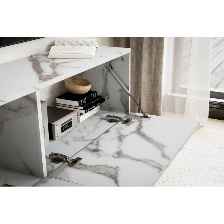 FINEBUY Lowboard FB58622 (Marmor-Optik Weiß 120x30x30 cm mit zwei Türen), TV-Kommode Hoch, TV-Schrank Modern, Fernsehtisch – Bild 5