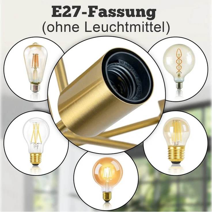 Nettlife Deckenleuchten Wohnzimmer 6 Flammig Schwarz/Weiß/Gold E27 Deckenlampe Vintage, LED wechselbar, Schlafzimmer Flur Balkon Küche – Bild 2