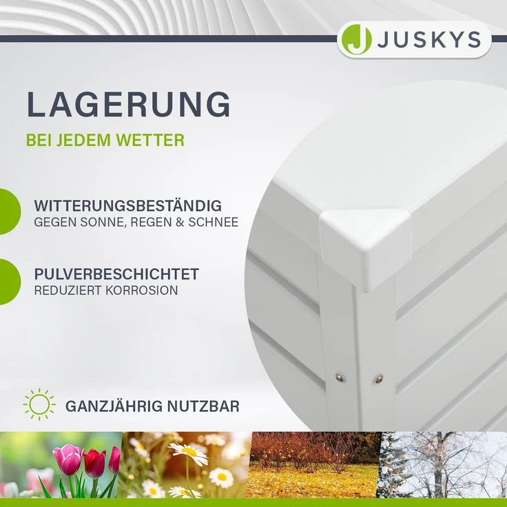 Juskys Metall Aufbewahrungsbox Limani 380 Liter - Outdoor Box - wasserdicht, abschließbar - Gartenbox, Auflagenbox, Kissenbox für Garten Weiß – Bild 4