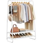 Vasagle Kleiderständer, Garderobenständer, Garderobe, 2 Ablagen, 6 Haken in S-Form, Stahlgestell, für Schlafzimmer, Flur, Eingangsbereich, wolkenweiß-mattweiß