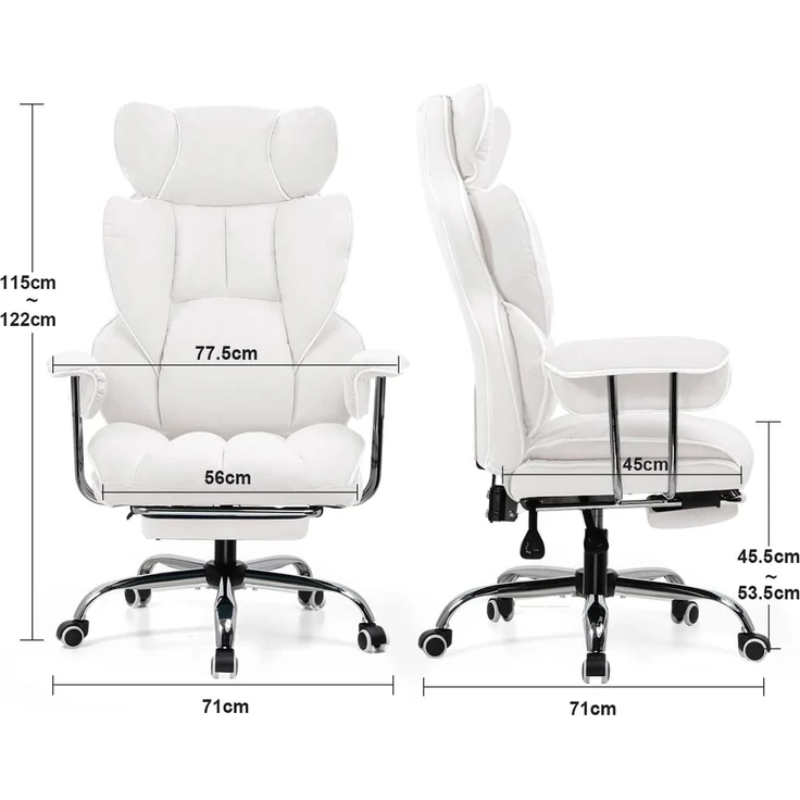 GTPLAYER Gaming Stuhl, Gamer Stuhl, Ergonomischer Bürostuhl mit Fußstütze, Kunstleder, Federsitzkissen, Gaming Chair Gepolstert, Gaming Sessel 180kg Belastbarkeit weiß – Bild 7