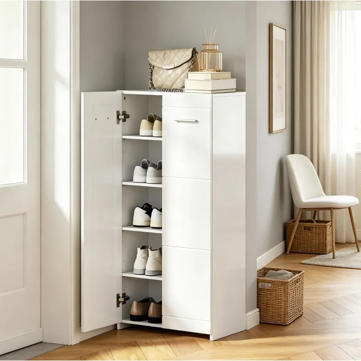 DESVIAE Garderobenschrank Schuhschrank Weiß aus Partikelplatte – 55x108x36 cm – verstellbare Einlegeböden