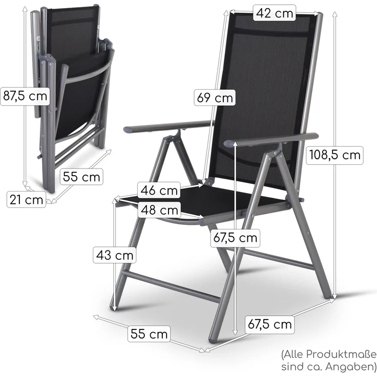 Raburg Gartenstuhl Hochlehner, 7-fach verstellbar, Alu-Klappstuhl, Noah (2er-Set), zusammenklappbar, bis 110 kg – Bild 8