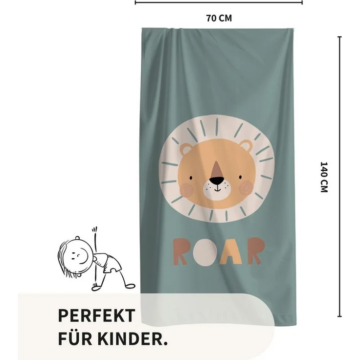 MTOnlinehandel Strandtuch Kinder • 70x140 cm • Schnelltrocknend, Baumwolle & Mikrofaser Mix (1-St), Badetuch • Weich & Saugfähig • Strand • Meer • Löwe – Bild 4