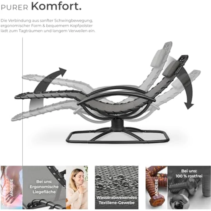 tectake Gartenliege Toulon, 1 St, Ergonomische Gartenliege mit sanfter Schwingfunktion – Bild 5