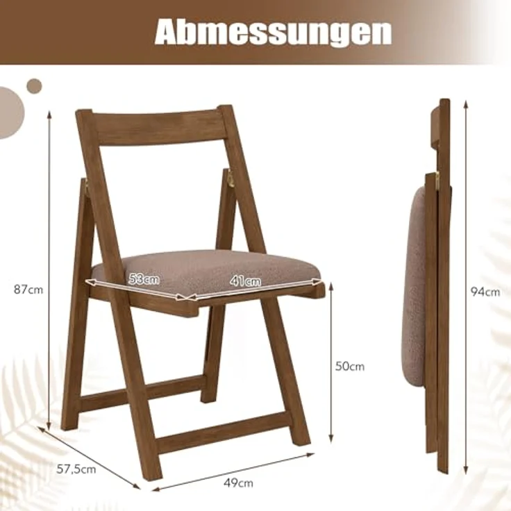 FANTASK Polsterstuhl Klappstuhl mit gebogenem Rückenlehne & Gummiholzbeinen, 2er Set Küchenstühle klappbar für Esszimmer, Hochzeit & Restaurant (Walnuss) – Bild 3