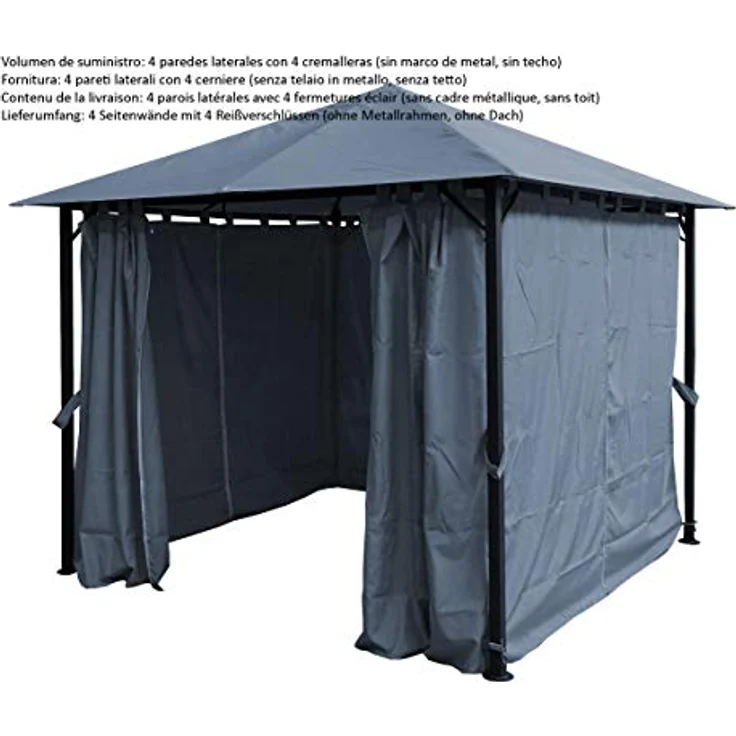 QUICK STAR 4 Seitenteile für Pavillon Paris 3x3m, Seitenwandset in Platingrau, 100% Polyester, inklusive Reißverschlussbefestigung – Bild 5
