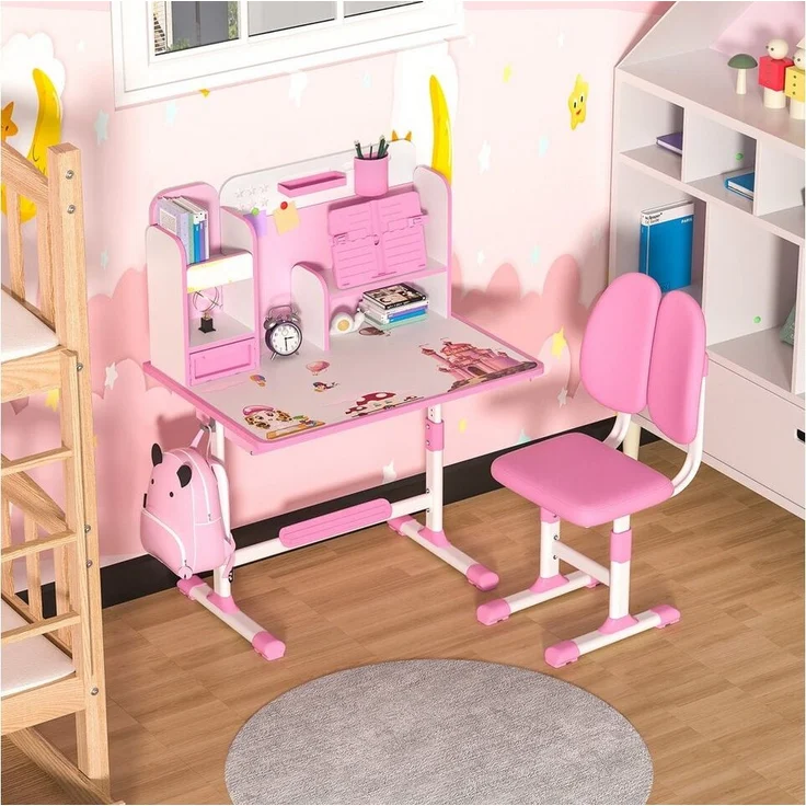 Rutaqian Kinderschreibtisch Kinderschreibtischstuhl mit Bücherständer,Höheverstellbar 65 und 71cm (Schreibtisch Mädchen ab 6 jahren, 1-St, ergonomischer Kids Schreibtisch und Stuhlset für Kinder), mit Stuhl & Schublade,Kinder Schüler Schreibtisch für J... – Bild 3