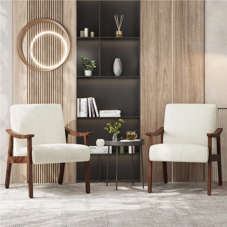 Yaheetech Loungesessel Polstersessel aus Kordstoff, Relaxstuhl mit Beinen aus Massivholz für Wohnzimmer – Bild 2