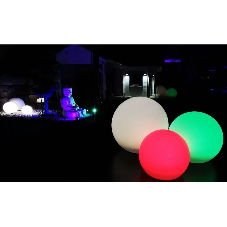 TRANGO LED Kugelleuchte, Farbwechsel, 1er Set SO-003 IP44 LED-Solarleuchte in 30cm Durchmesser Weiß matt mit 3000K warmweiß LED & RGB Farbwechsel LED *SNOWY* Solarkugel Leuchte Leuchtkugel, Außenleuchte, Kugellampe, Gartenleuchte – Bild 3