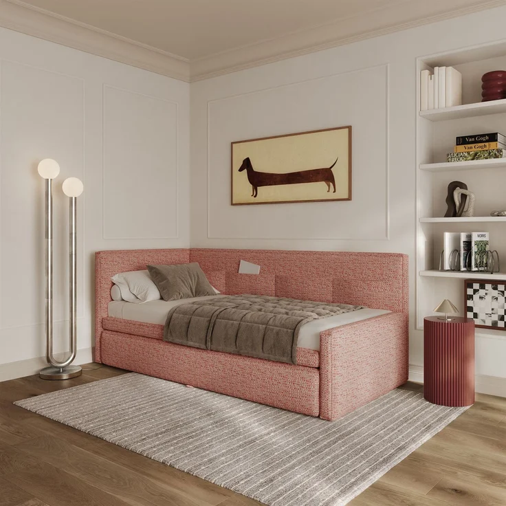 Selsey 'Nesmi' Polsterbett mit Bettkasten, Webstoff Rosa, 90x200 cm – Bild 2