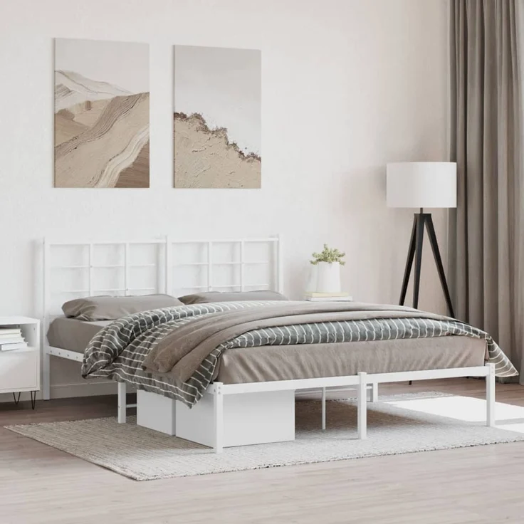 Doppelbett, Bettgestell Modernen mit Kopfteil Metall Weiß 150x200 cm d734e – Bild 2