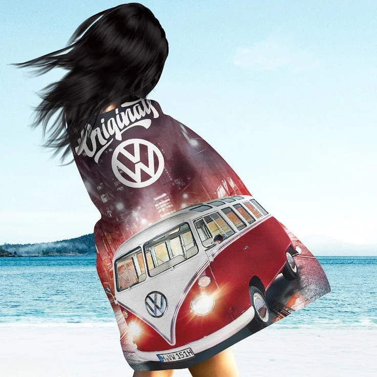 Wohndecke VW Volkswagen Bulli T1 Decke 087-B Rot 130x170 cm Kuscheldecke, BERONAGE, passend zur Bettwäsche, ideal für Sofa, Couch, Bett, Auto – Bild 3