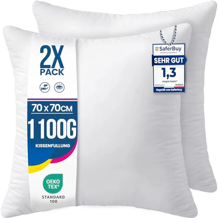 Utopia Bedding 2er Set Kissenfüllung 70x70 cm, Innenkissen Füllkissen Kopfkissen Sofakissen (Weiß) – Bild 2