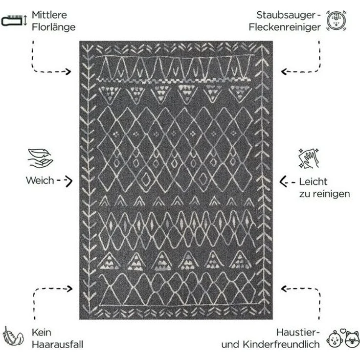 Sanat Teppich Boho 8200, rechteckig, Höhe: 10 mm, Kurzflor, robust, Boho, Scandic, für Fussbodenheizung geeignet – Bild 4