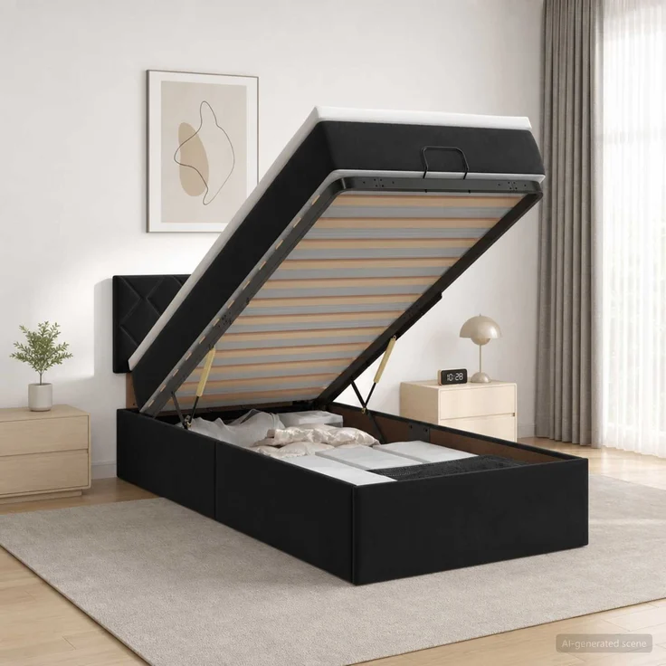 vidaXL Ottoman-Bett mit Matratze und LED Schwarz 90 x 190 cm Samt 3457181 – Bild 4