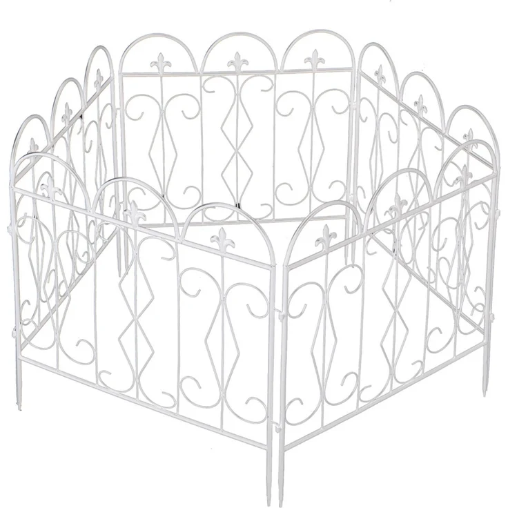 UNHO Gartenzäune Beetzaun Metall Rankgitter Dekozaun Betteinfassung Beetbegrenzung 5 Stück Teichzaun Gartenzaun Steckzaun Metall Zaun Zaunelement Gehege Zaungitter Weiß 61x70 cm – Bild 7