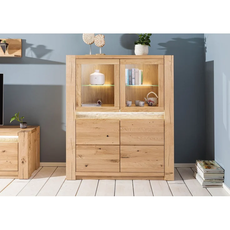 Highboard Wildeiche 123 x 40 x 142 beige geölt KENT #204 – Bild 9