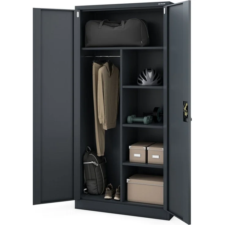 Domator Metallschrank 185 x 90 x 45 cm | Aktenschrank Abschließbar mit Kleiderstange, Pulverbeschichtung | Aufbewahrungsschrank Umkleideschrank Spind Kleiderstange | Anthrazit – Bild 2
