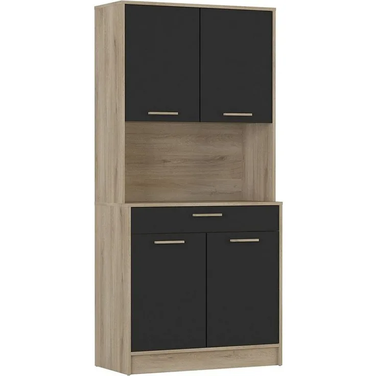 habeig Küchenregal Küchenschrank 344 Eiche-schwarz Küchenregal Küchenmöbel Singleküche