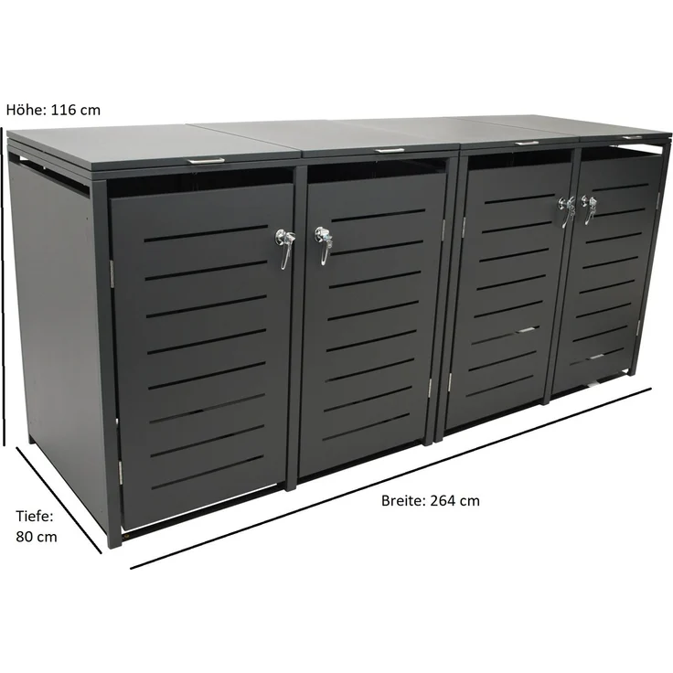 DEGAMO KÖLN Mülltonnenbox 4-er, Stahl verzinkt, anthrazit, 264x80x116cm für 4x Tonnen bis 240 Liter – Bild 5