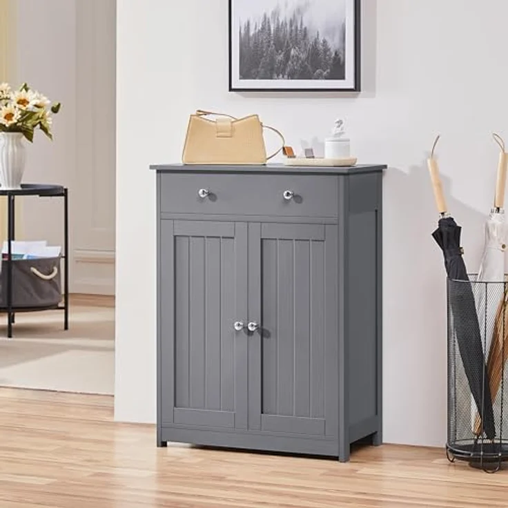 Yaheetech Badezimmerschrank Unterschrank Badschrank mit Doppeltür und Schublade Bodenschrank Badkommode Küchenschrank Aufbewahrungsschrank fürs Badezimmer Küche Wohnzimmer, Dunkelgrau – Bild 6