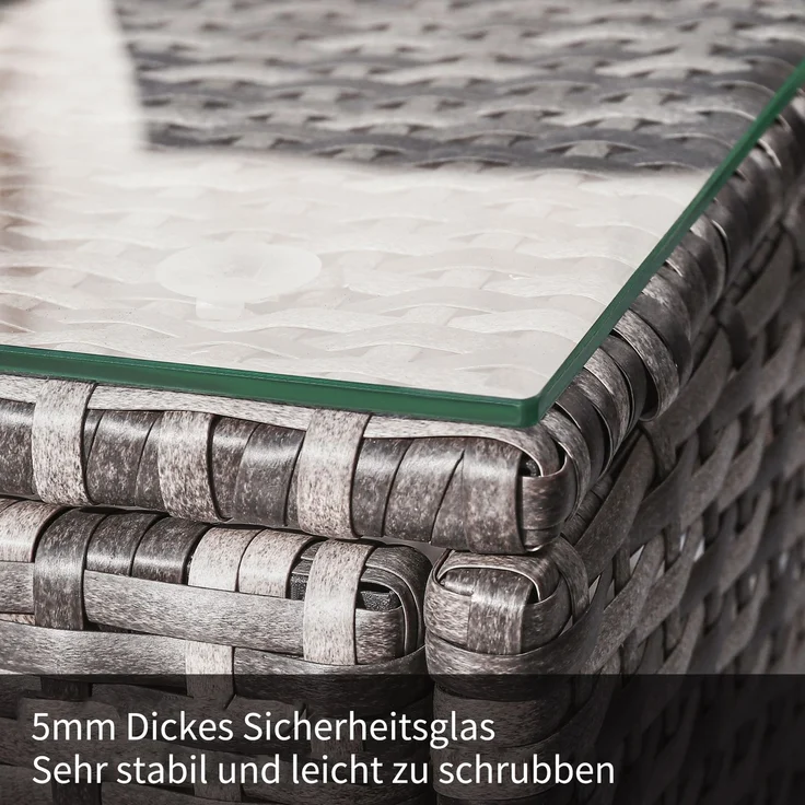 Merax Polyrattan Gartenmöbel Set (2-tlg), Balkonmöbel Set Kleiner Balkon Loungeset, Terassenmöbel Wetterfest mit Sofa, Tisch, Hocker und Kissen, Grau – Bild 6