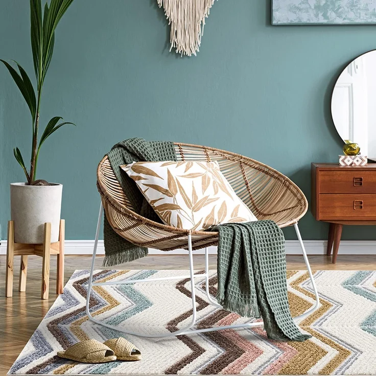 Teppich Wohnzimmer Hochflor - 80x150cm - Pastellfarben - Geometrisch Zick Zack - Muster - Boho - Skandinavisch Flauschig Weich - Schlafzimmer – Bild 6
