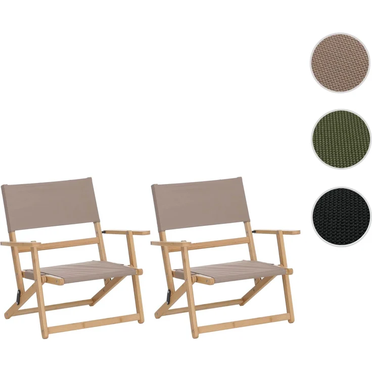 2er-Set Bambus Campingstuhl HWC-Q42, Gartenstuhl Balkonstuhl Freizeitstuhl klappbar Outdoor Stoff/Textil ~ creme – Bild 10