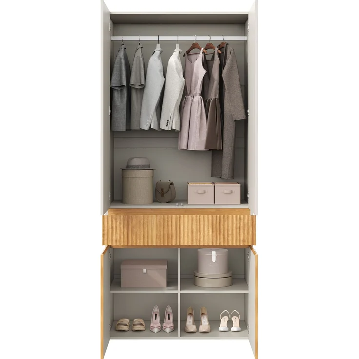 Kleiderschrank mit Kleiderstange & Schublade, 90x50x200 cm, Helle Eiche/Grau – Bild 8