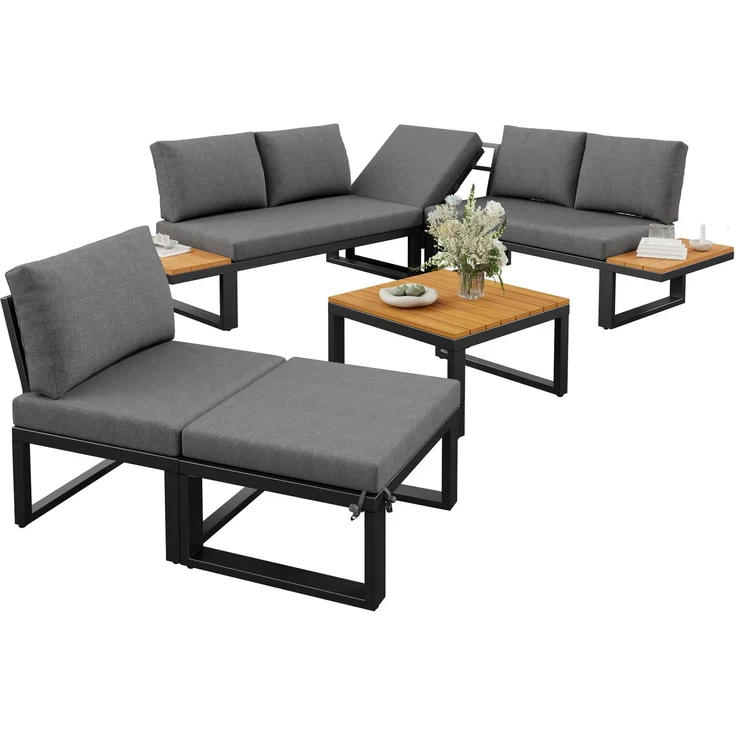 Merax Gartenlounge-Set, 7-Sitzer Gartenmöbelset mit 5 verstellbaren Rückenlehnenpositionen, Grau – Bild 9