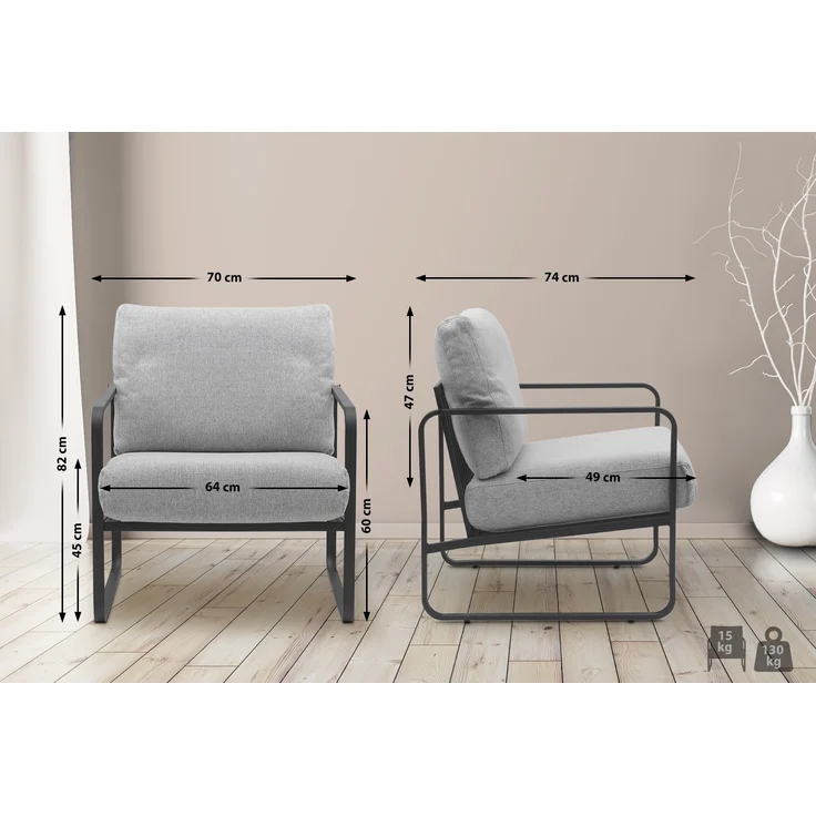 CLP Lounger Manea mit Metallgestell,hellgrau Stoff – Bild 2