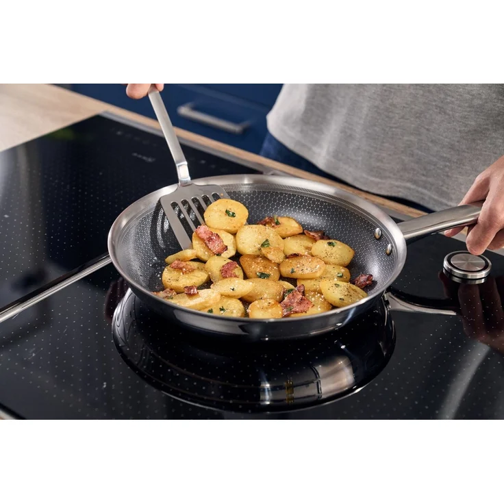 HENCKELS by ZWILLING Pfannen-Set Valley, Edelstahl (Set, 3-tlg, 1 Bratpfanne (20 cm), 1 Bratpfanne (24 cm), 1 Bratpfanne (28 cm), Keramikbeschichtung, Soft-Touch-Griffe, fettarmes Braten, Edelstahl – Bild 2