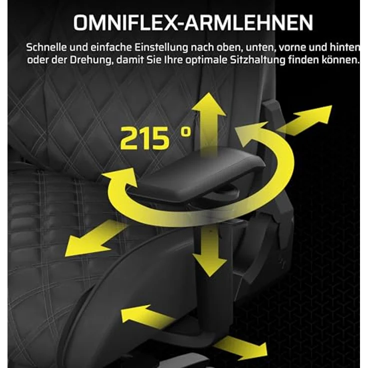Corsair TC500 Luxe Gaming-Stuhl mit verstellbarer Lendenstütze und Omniflex-Armlehnen, Shadow – Bild 5