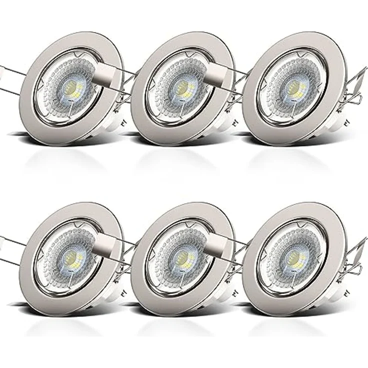 B.K.Licht LED Einbaustrahler 6er SET Einbauleuchten 86mm flach dimmbar Einbaumaß 68mm - 10-04-06-S, Dimmfunktion, LED wechselbar, Warmweiß, 3000K Einbauspots schwenkbar 5,5W 400lm GU10 Leuchtmittel matt-Nickel – Bild 1