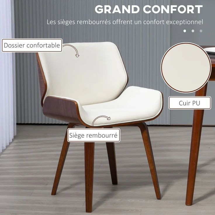 2er-Set Esszimmerstühle im Vintage-Stil mit Kunstlederbezug, 54 x 53 x 81 cm, weiß-braun – Bild 7