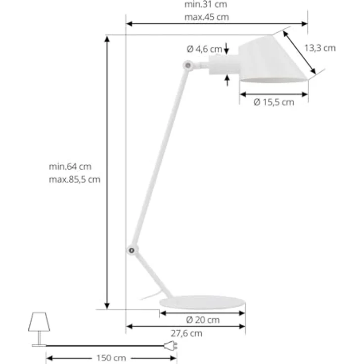 Lindby Tischlampe Corali, verstellbare Metallleuchte in Weiß, Höhe 64 cm mit Schalter für Wohnzimmer & Esszimmer – Bild 5
