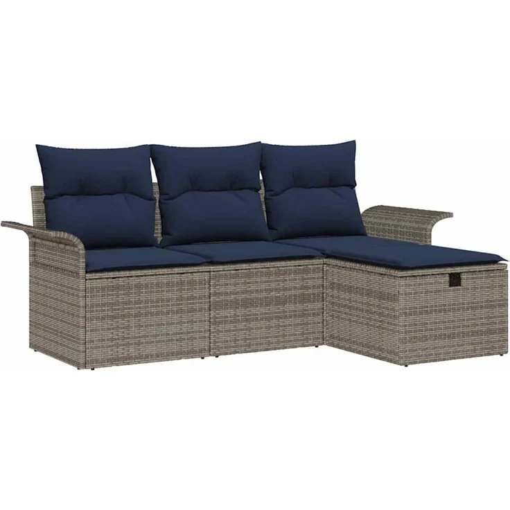 vidaXL Gartensofa-set mit Kissen mit Speicher 4 pcs Poly Rattan 3360186 – Bild 2