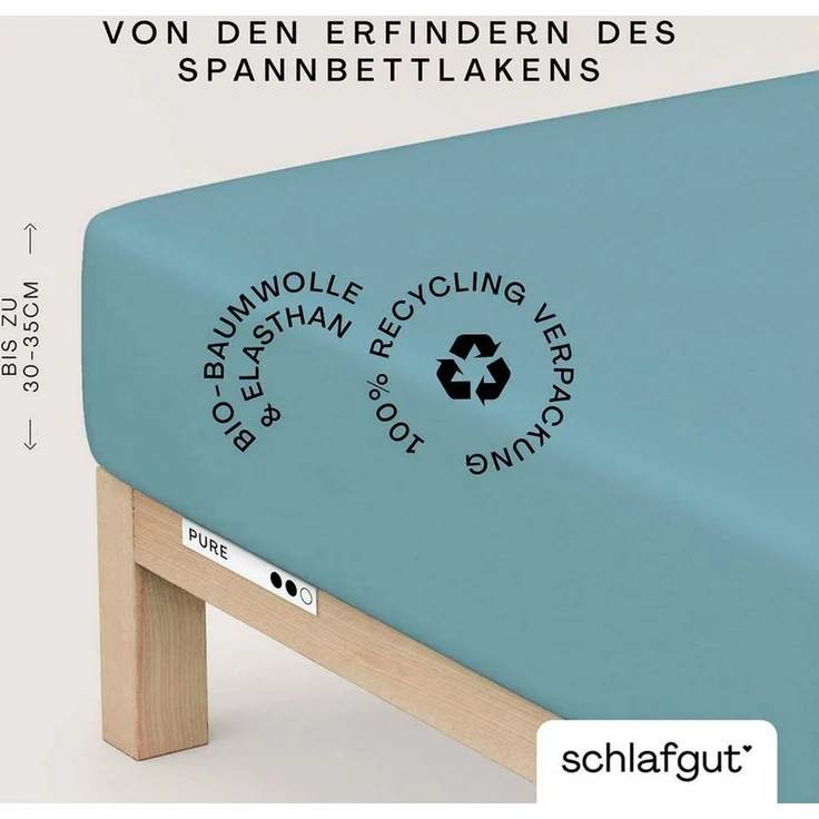 Schlafgut 'Pure' Spannbettlaken, Gummizug: rundum, für Matratzen bis 30cm Höhe, Bio-Baumwolle mit Elasthan, Petrol Mid, XL 180x200 cm - 200x220 cm – Bild 1